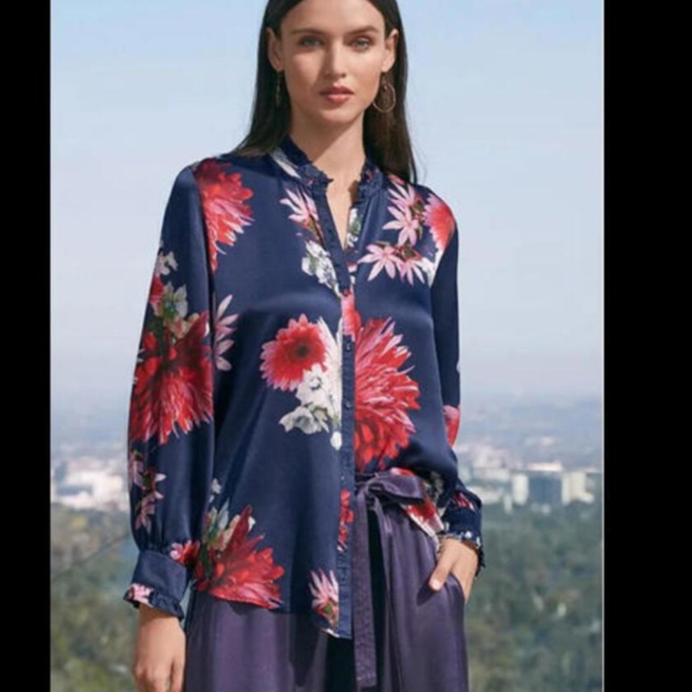 Johnny Was Aster Ruffle‎ Collar Silk Blouse Large - Picture 2 of 7